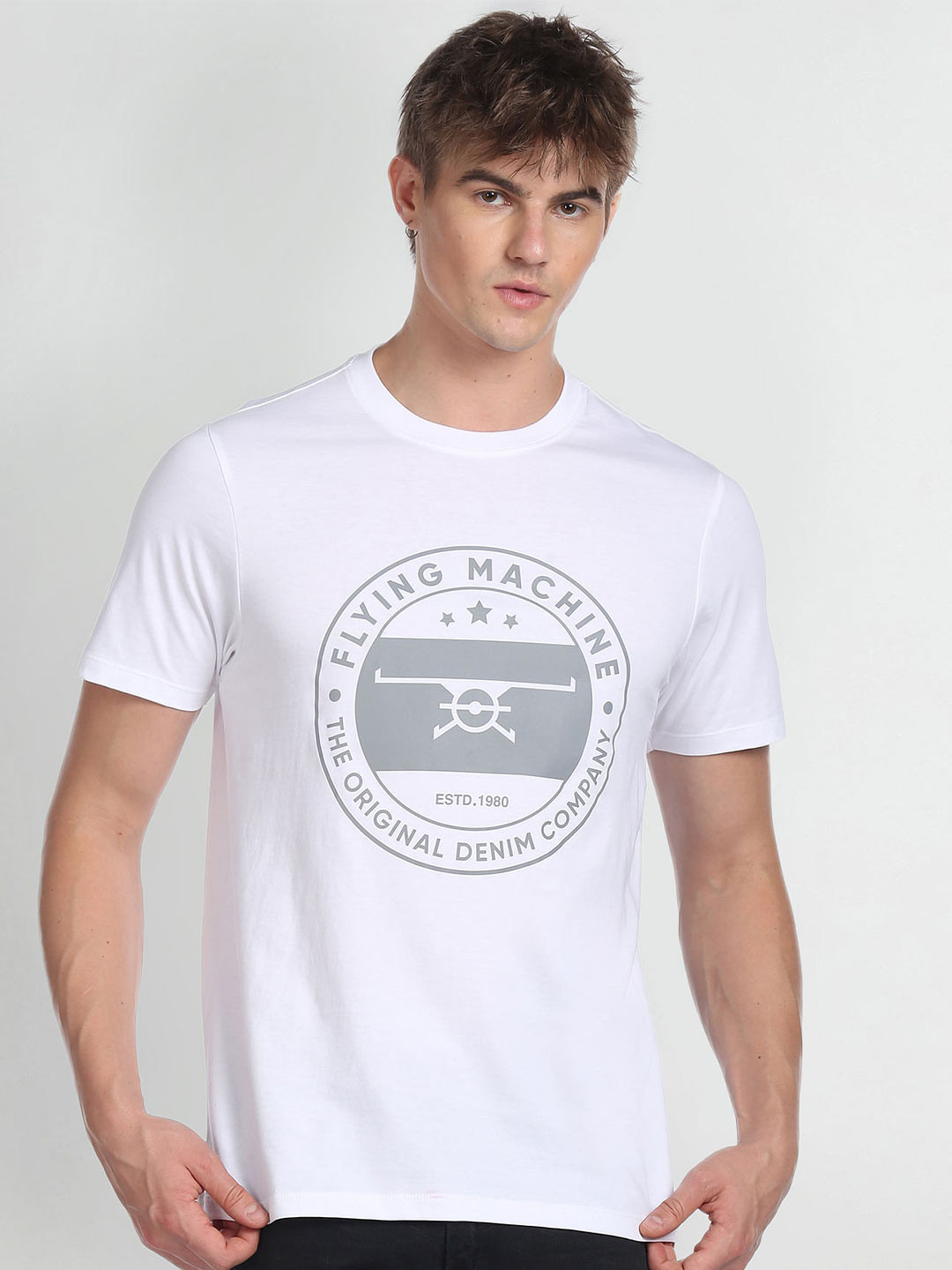 

Flying Machine Typography Printed Pure Cotton T-Shirt, White