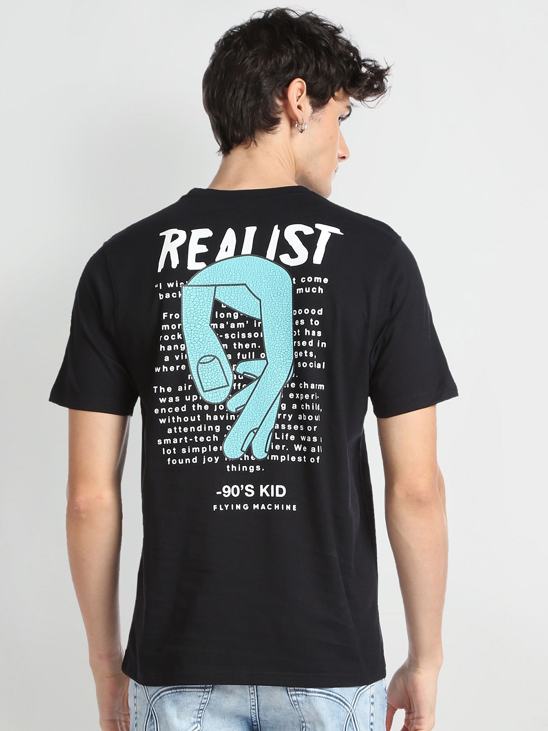 

Flying Machine Typography Printed Pure Cotton T-Shirt, Black