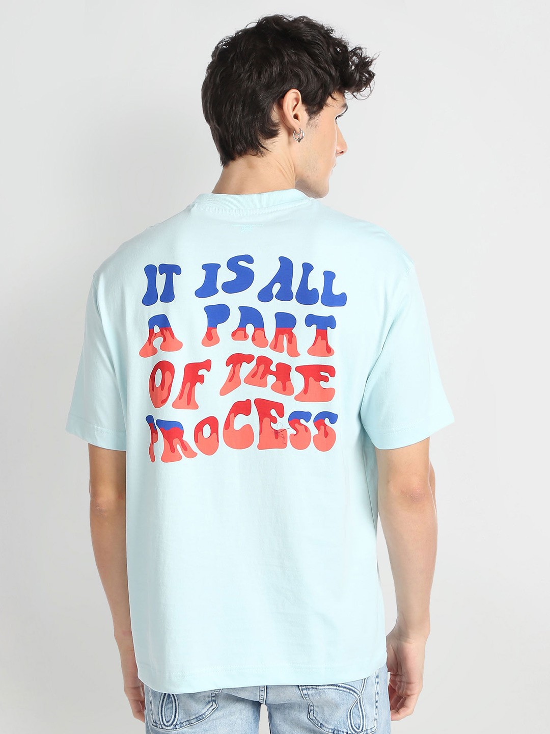 

Flying Machine Typography Printed Oversized Cotton T-shirt, Blue