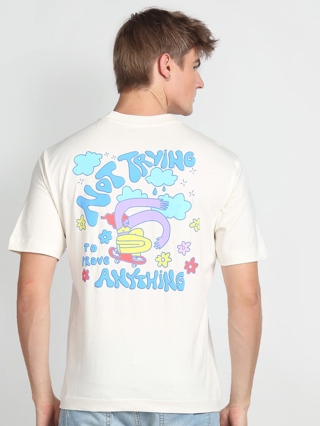 

Flying Machine Graphic Printed Oversized Cotton T-shirt, White