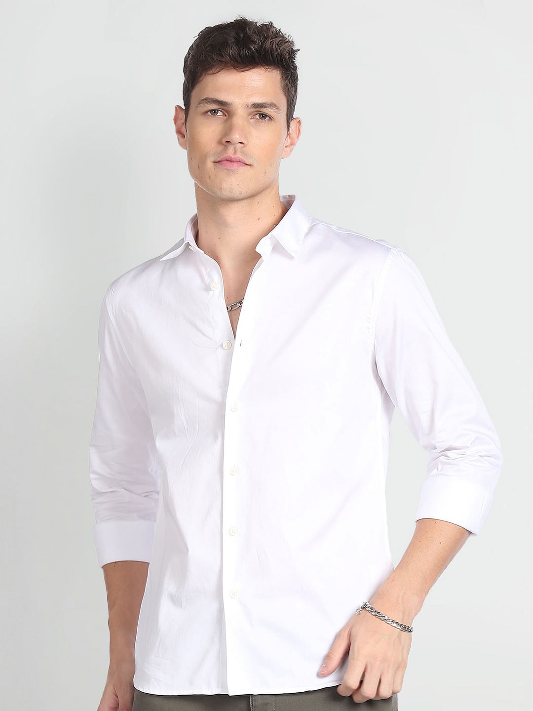 

Flying Machine Spread Collar Pure Cotton Casual Shirt, White