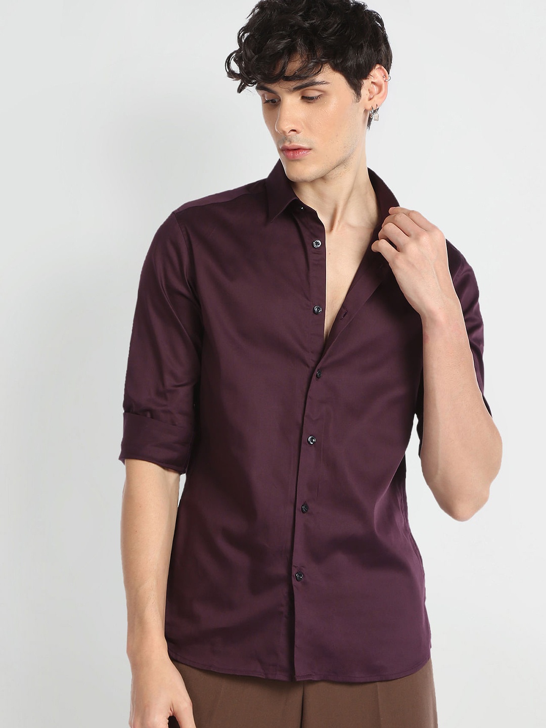 

Flying Machine Slim Fit Pure Cotton Casual Shirt, Burgundy