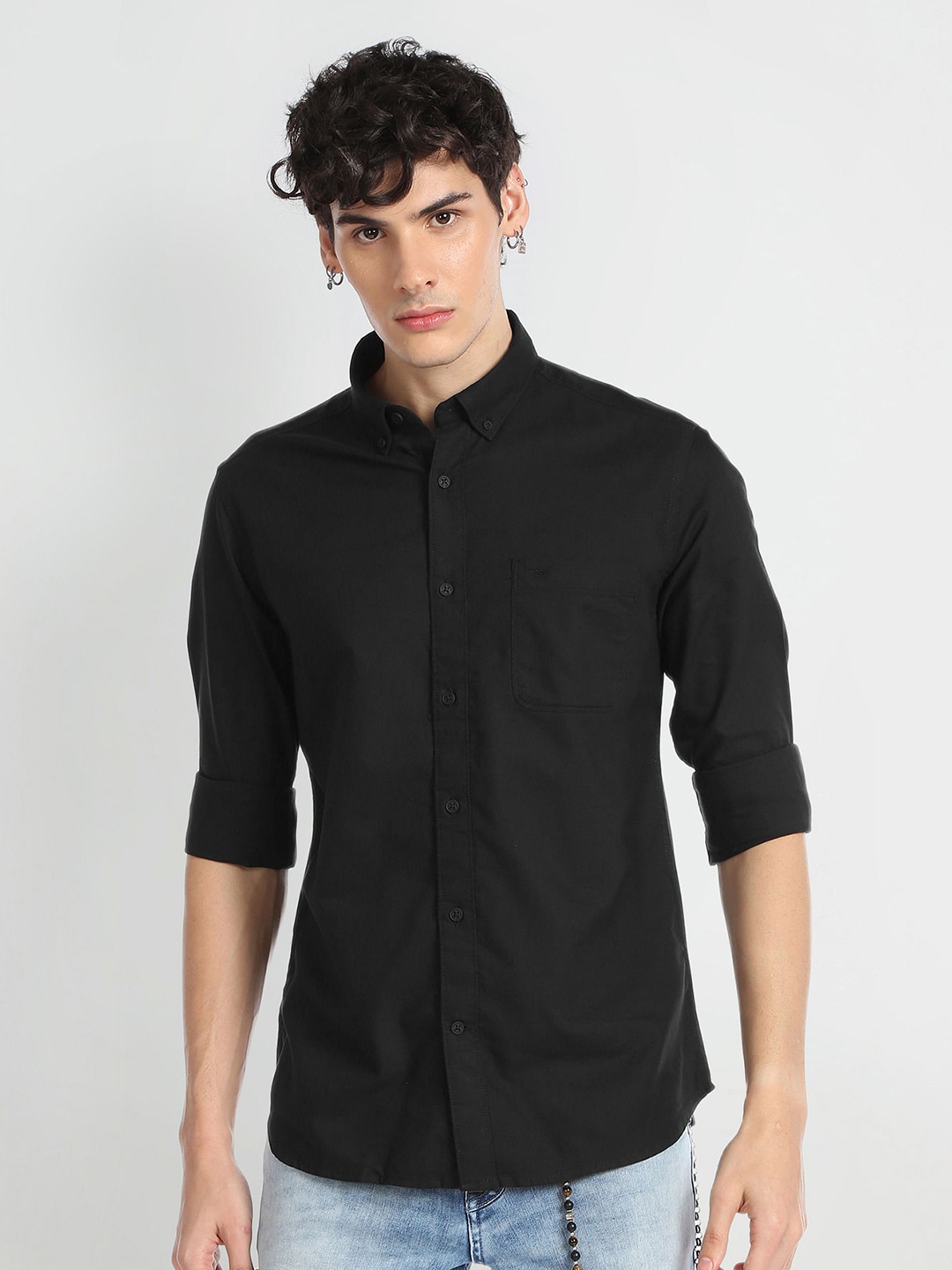 

Flying Machine Slim Fit Pure Cotton Casual Shirt, Black