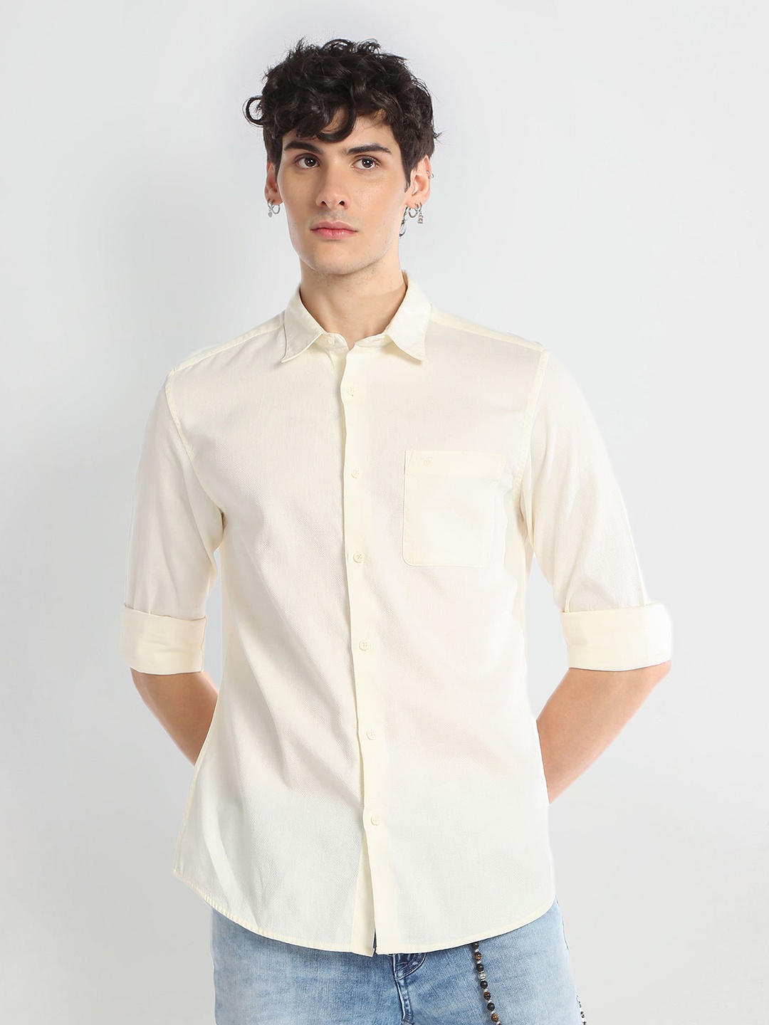 

Flying Machine Slim Fit Pure Cotton Casual Shirt, Cream