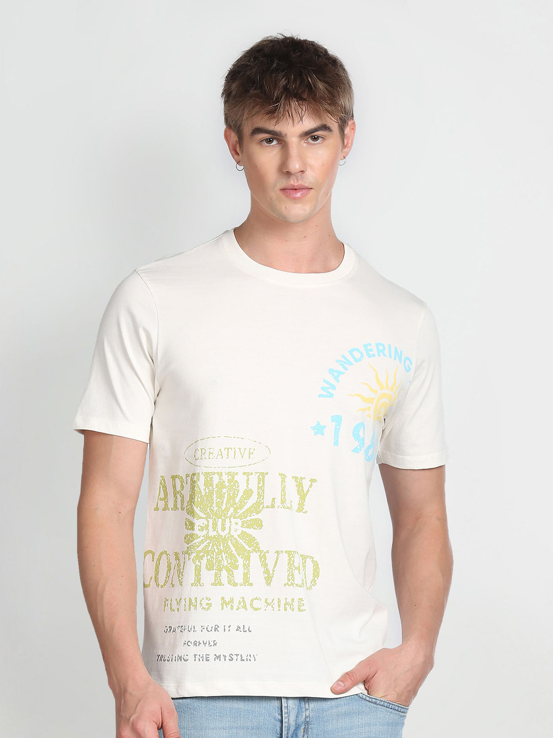 

Flying Machine Typography Printed Pure Cotton T-shirt, White
