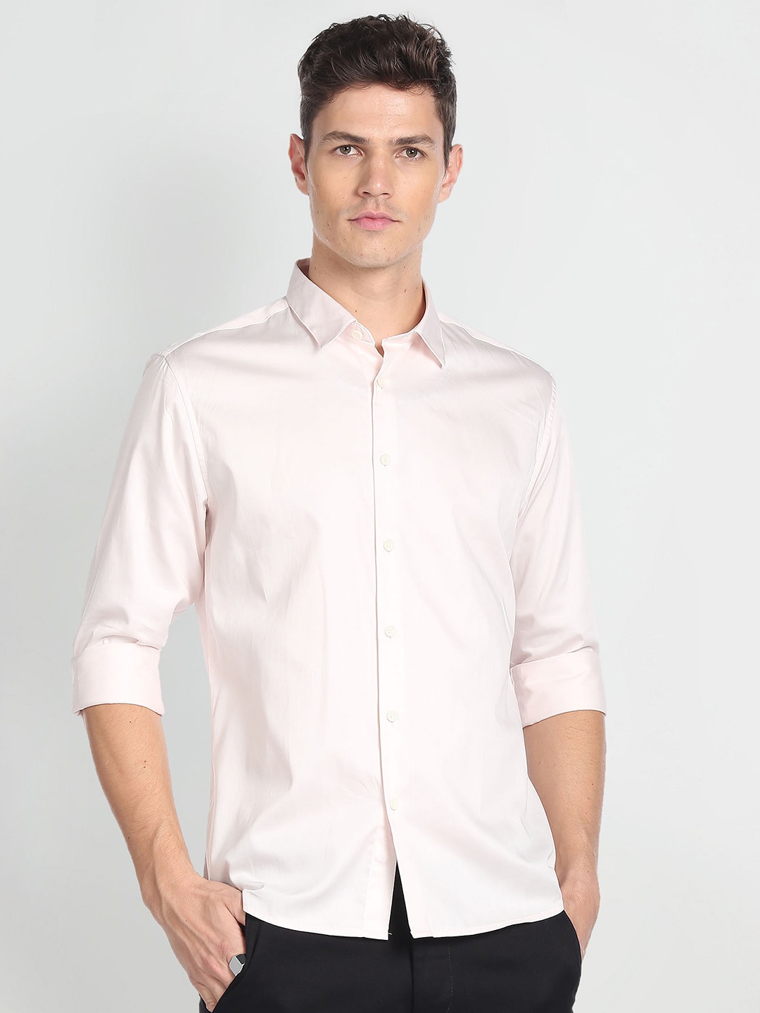 

Flying Machine Spread Collar Pure Cotton Satin Casual Shirt, Orange