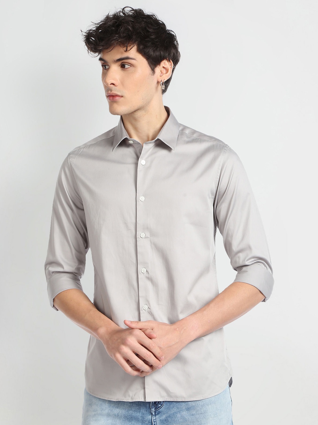 

Flying Machine Slim Fit Opaque Pure Cotton Casual Shirt, Grey