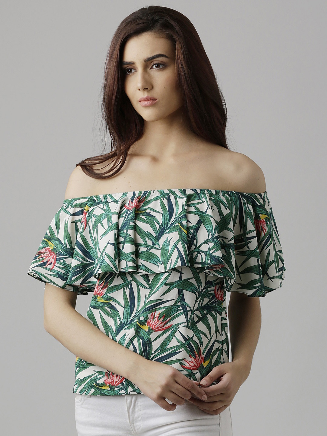 

Miss Chase Women Multicoloured Printed Bardot Top, Multi