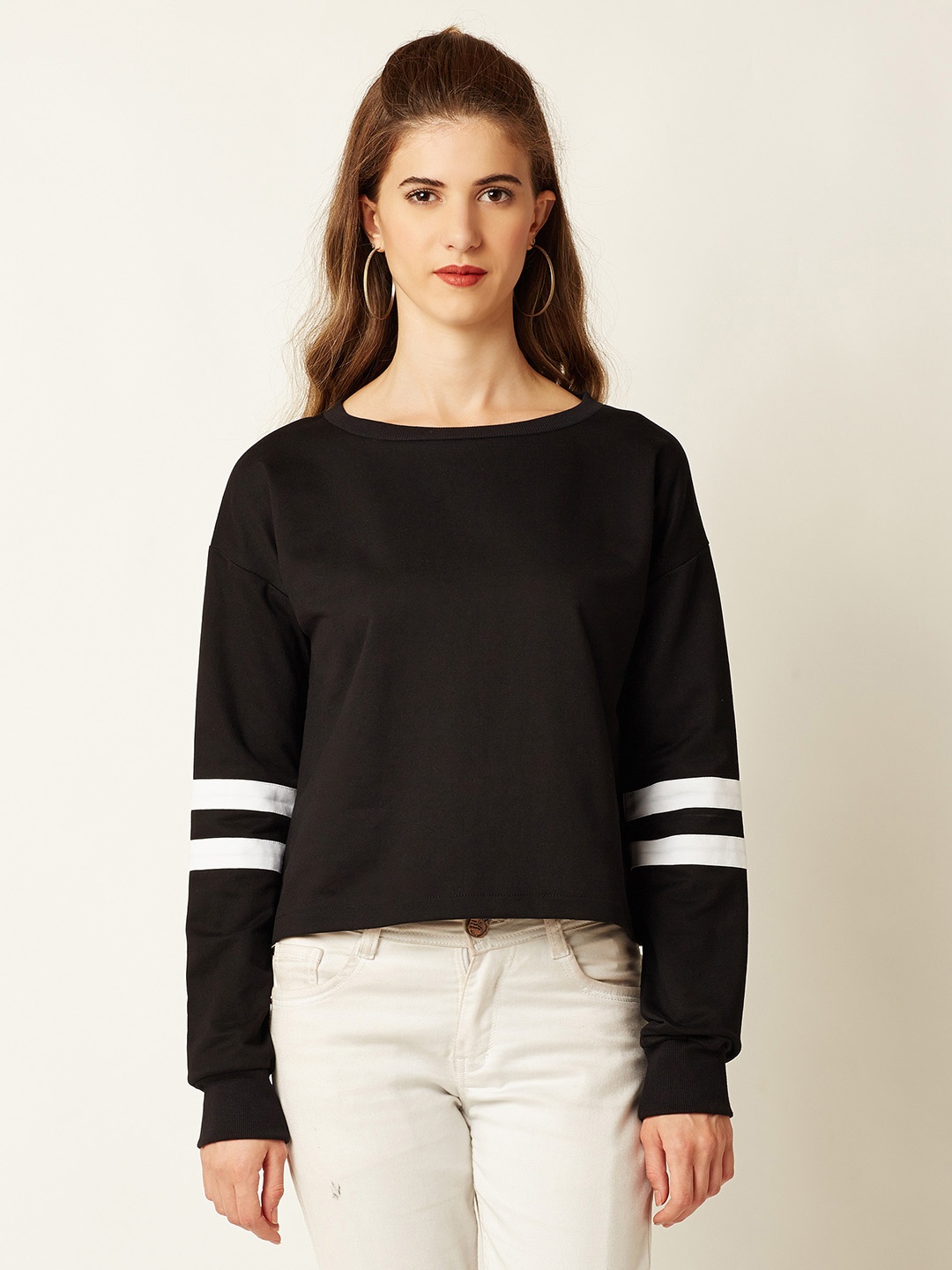 

Miss Chase Women Black Solid Boxy Pure Cotton Top