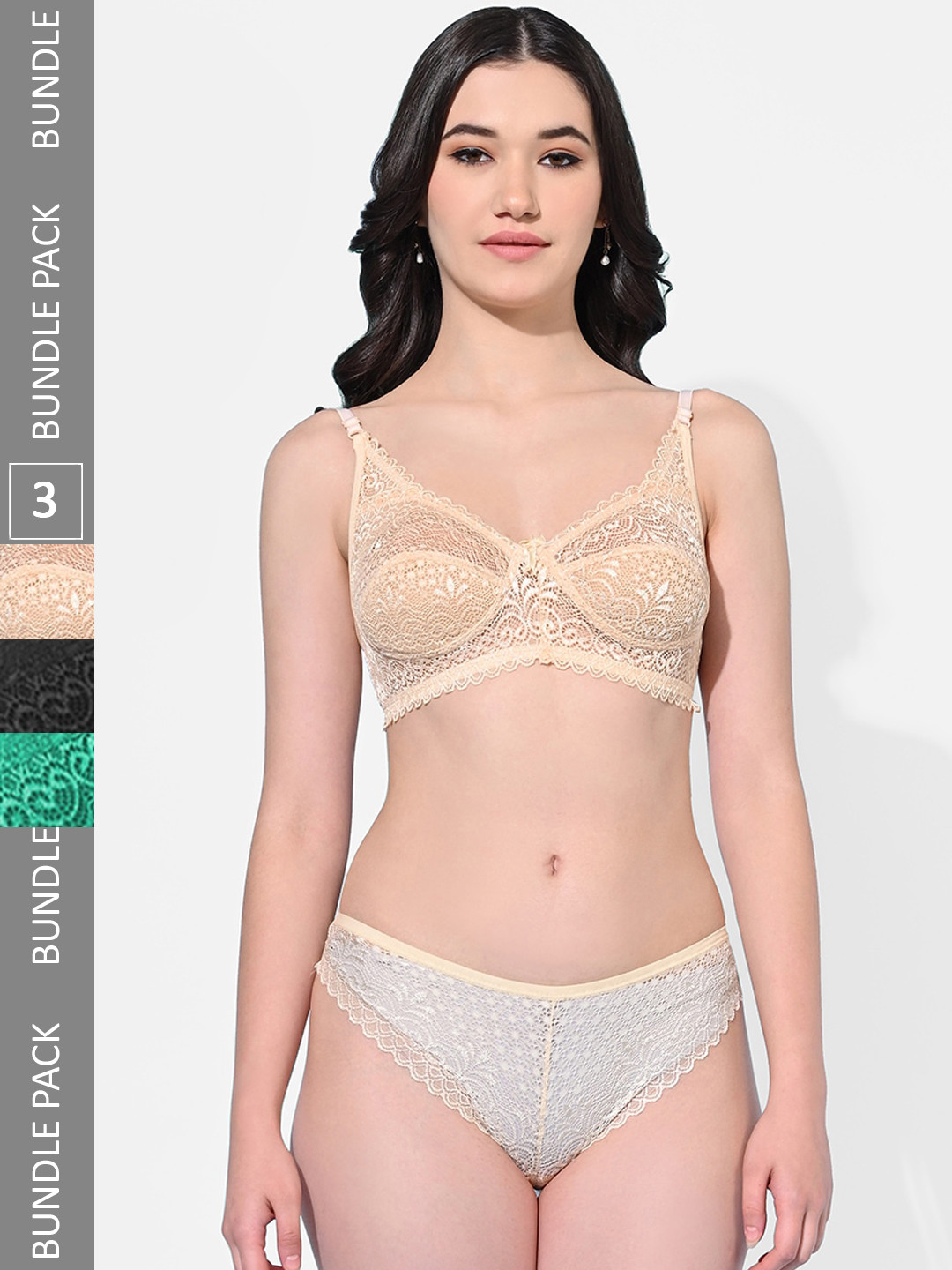

FIMS Pack Of 3 Self Design Lingerie Set, Beige
