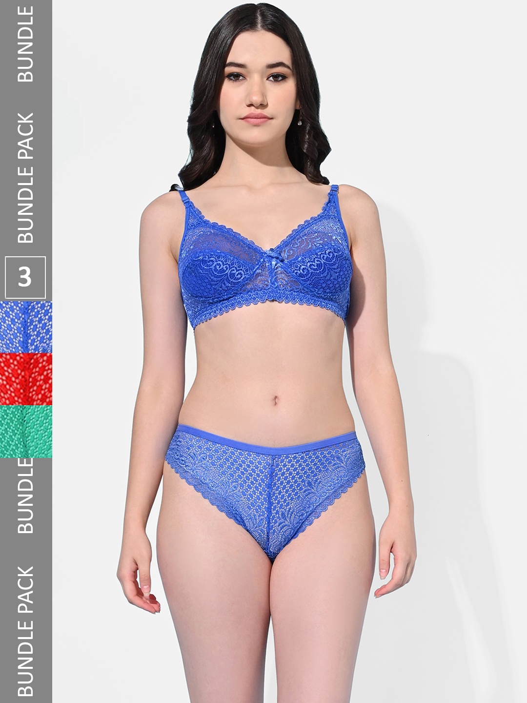 

FIMS Pack Of 3 Self Design Lingerie Set, Blue