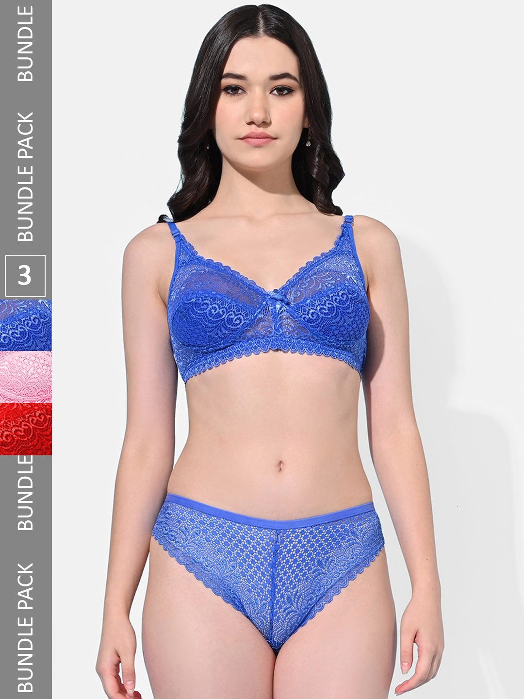 FIMS Pack Of 3 Self Design Lingerie Set, Blue