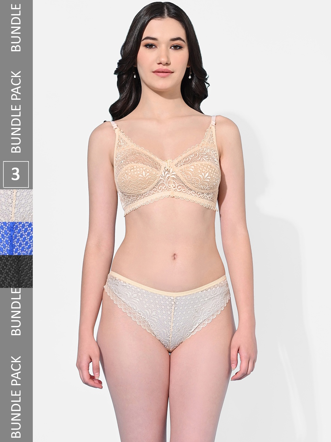 

FIMS Pack Of 3 Self Design Lingerie Set, Beige