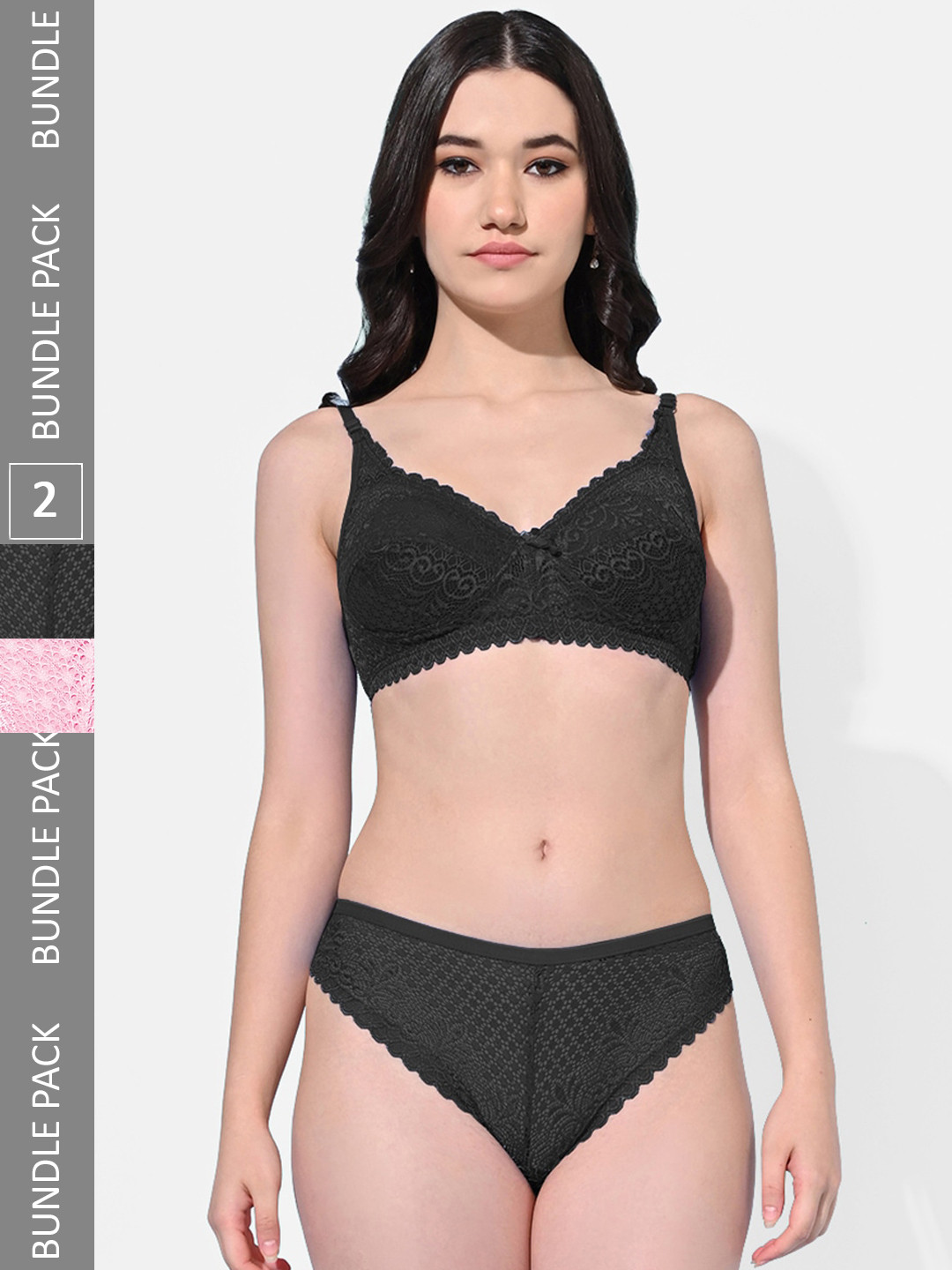 

FIMS Pack Of 2 Self Design Lingerie Set, Black
