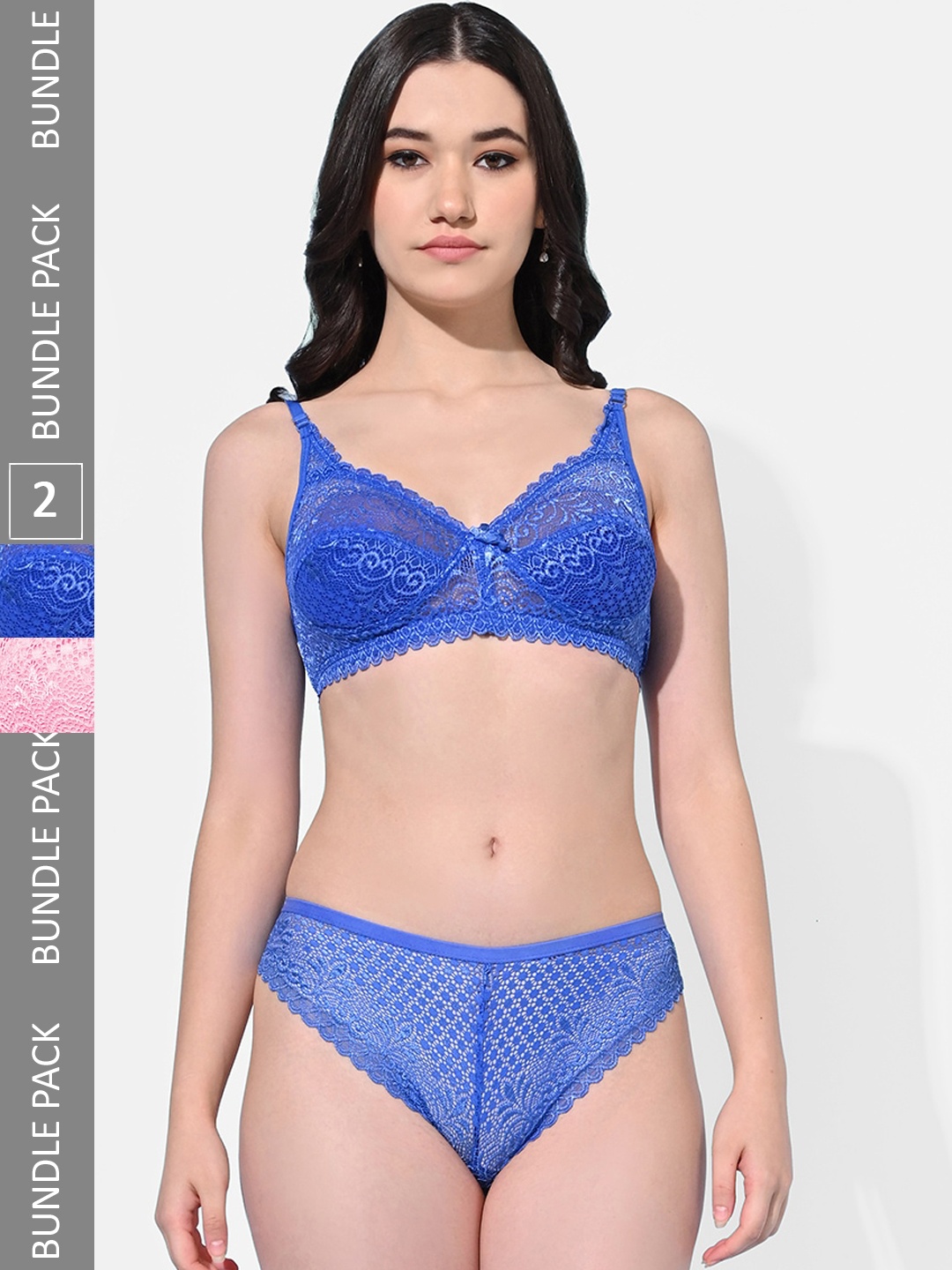 

FIMS Pack Of 2 Self-Design Lingerie Set, Blue