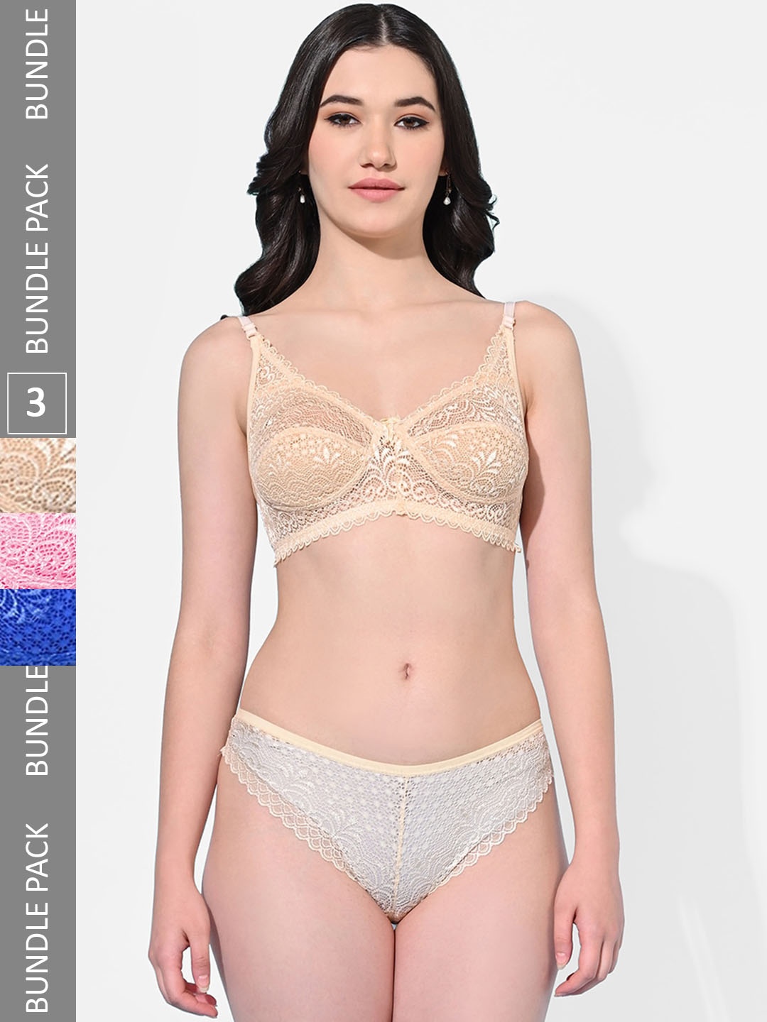 

FIMS Pack Of 3 Self-Design Lingerie Set, Beige