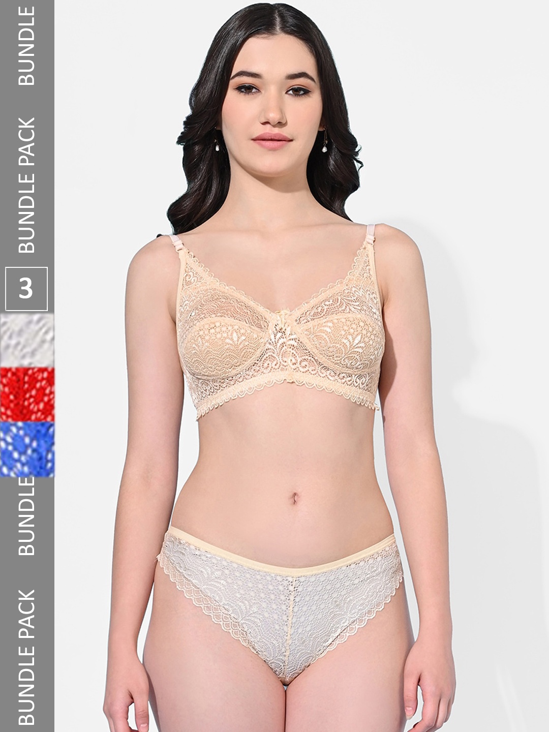 FIMS Pack Of 3 Self-Design Lingerie Set, Beige