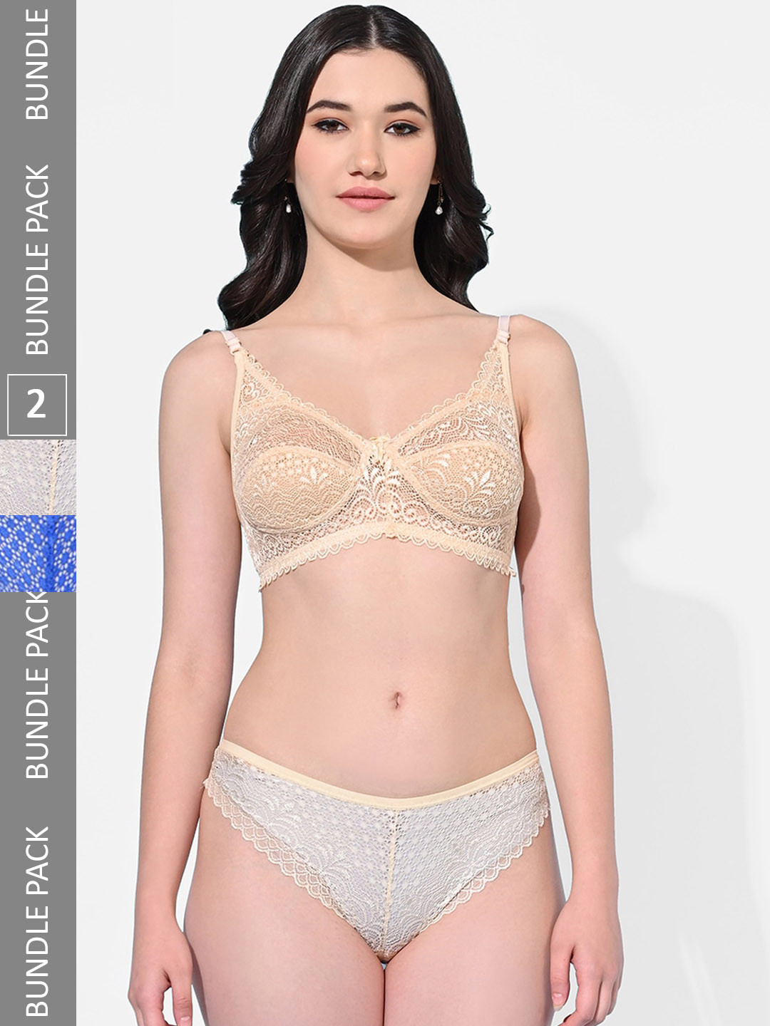 

FIMS Pack Of 2 Self-Design Non-Padded Lingerie Set, Beige