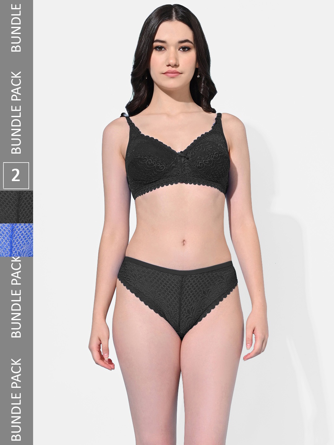 

FIMS Pack Of 2 Self-Design Non-Padded Lingerie Set, Black