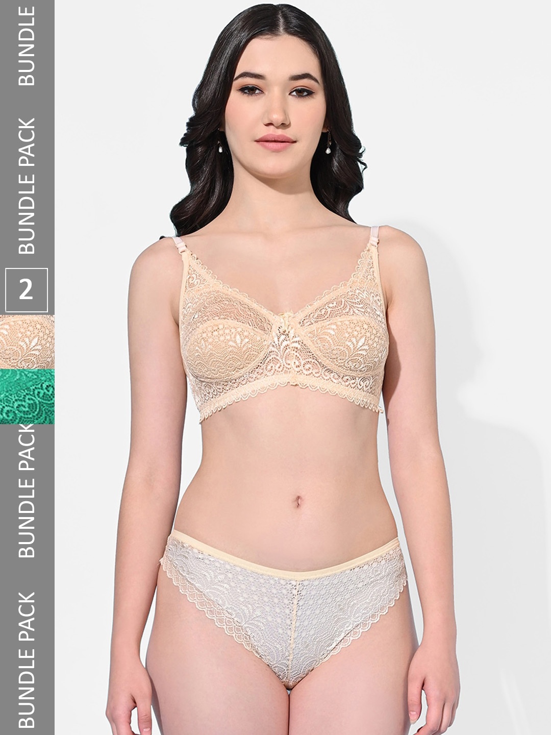 FIMS Pack Of 2 Self-Design Non-Padded Lingerie Set, Beige
