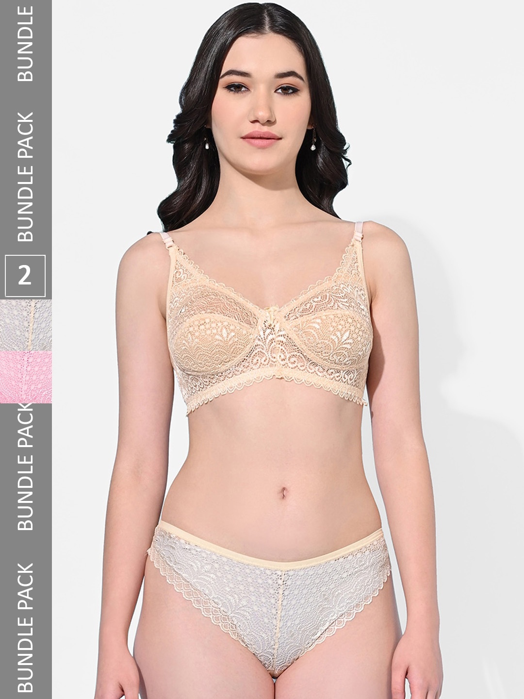 

FIMS Pack Of 2 Self-Design Non-Padded Lingerie Set, Beige