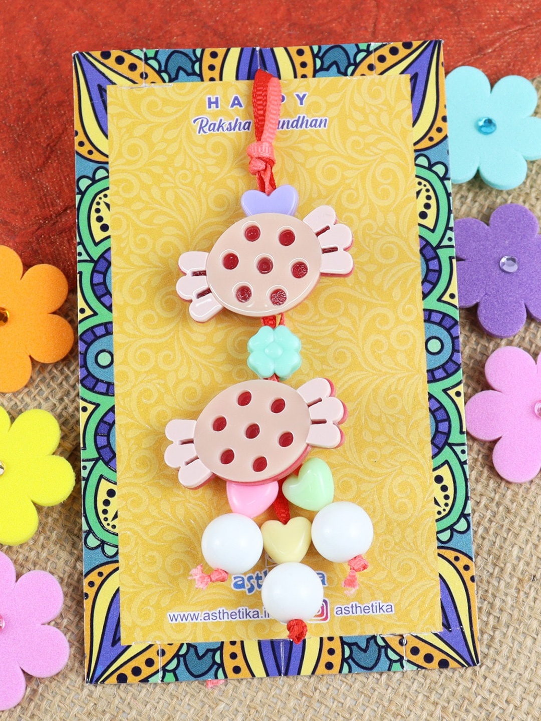 

Asthetika Girls Chocolate Hair Clips Charm Lumba Rakhi, Pink