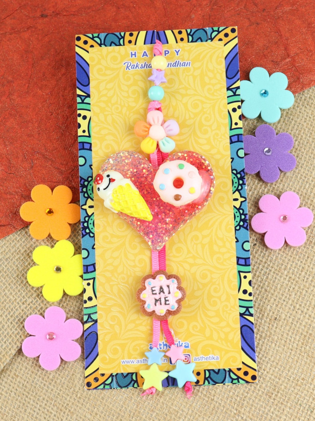 

Asthetika Girls IceCream Donut Charm Lumba Rakhi, Pink