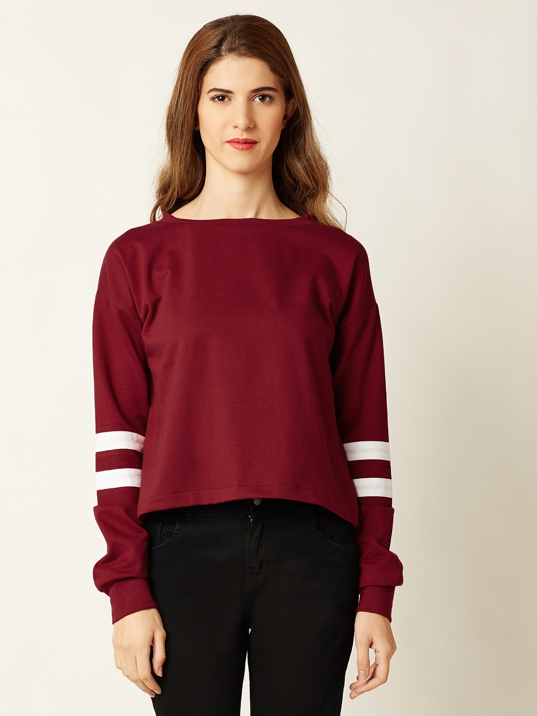 

Miss Chase Women Maroon Solid Boxy Pure Cotton Top