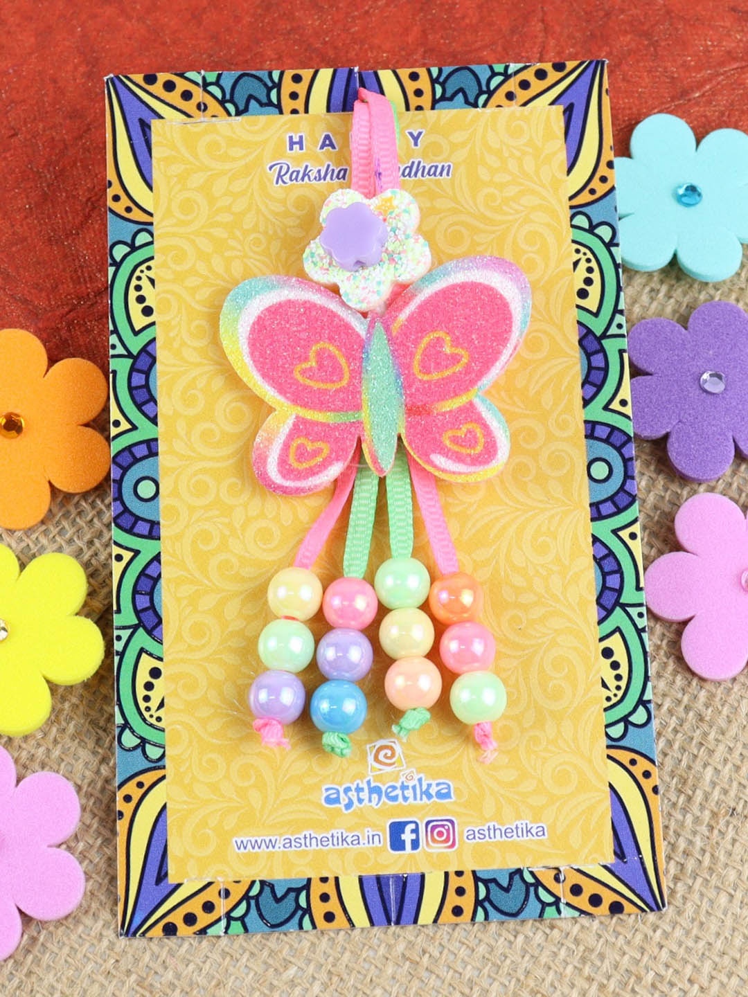 

Asthetika Girls Butterfly Charm Lumba Rakhi, Pink