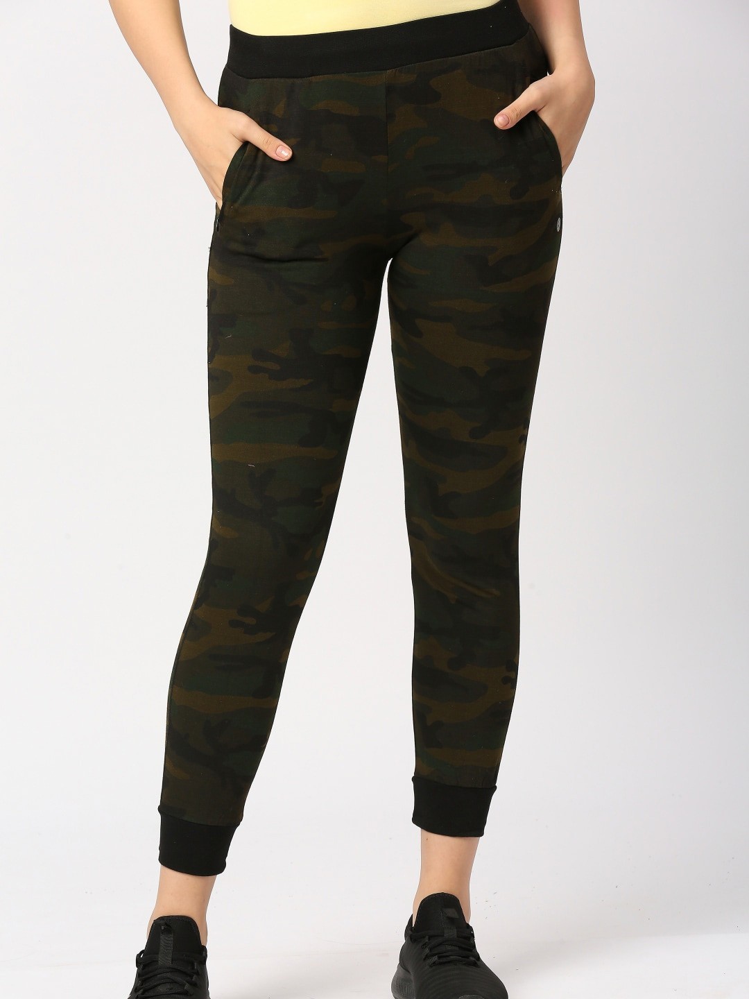 

Lovable Sport Women Camouflage Printed Pure Cotton Joggers, Olive