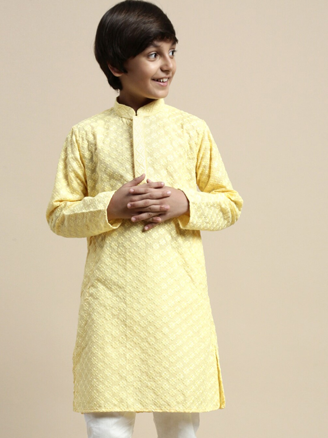 

Sanwara Boys Chikankari Embroidered Cotton Kurta, Yellow