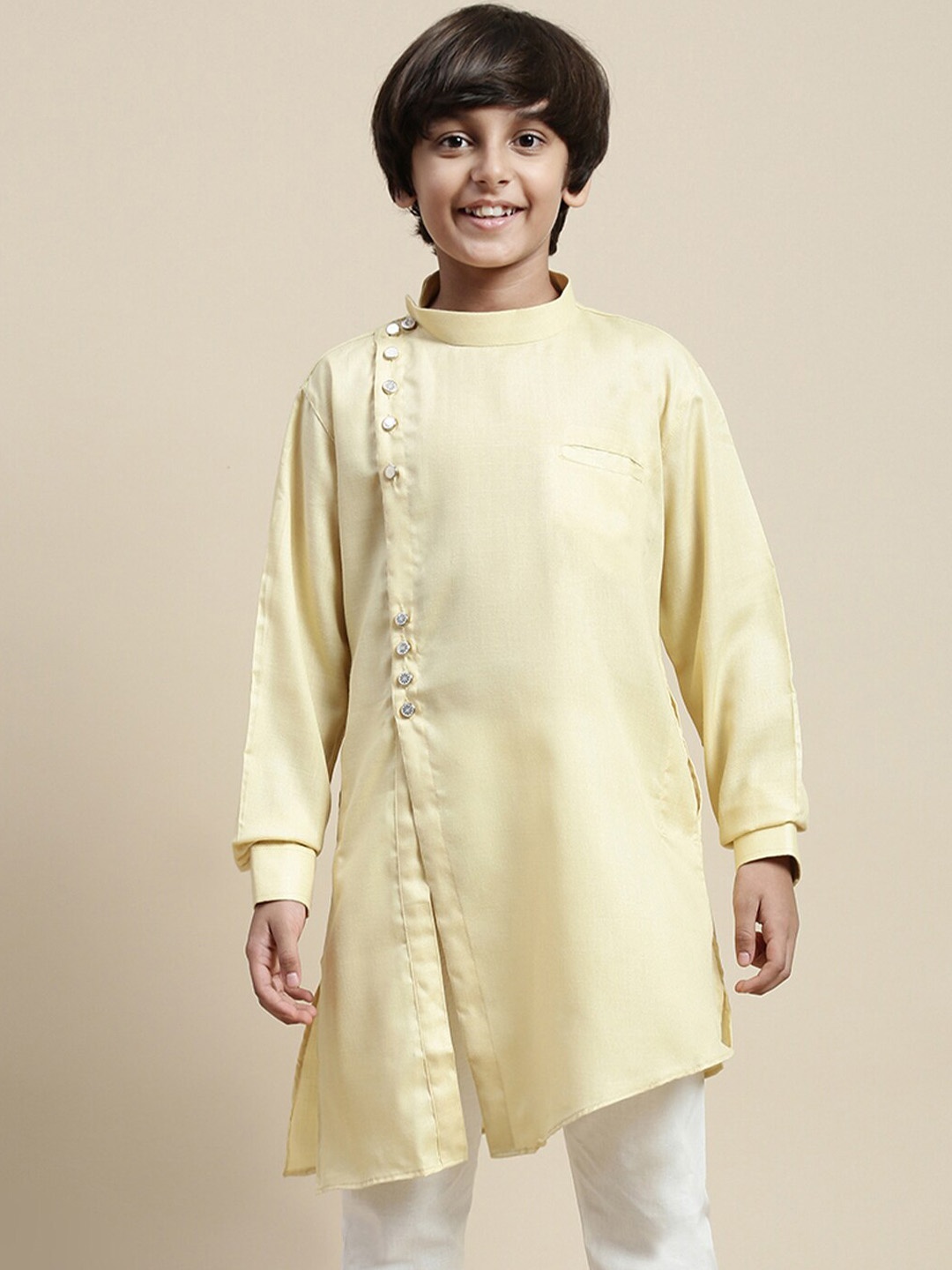 

Sanwara Boys Mandarin Collar A-Line Kurta, Beige