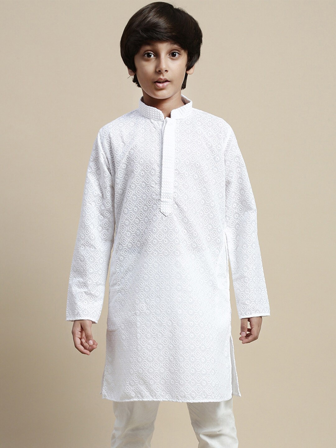 

Sanwara Boys Chikankari Embroidered Cotton Kurta, White