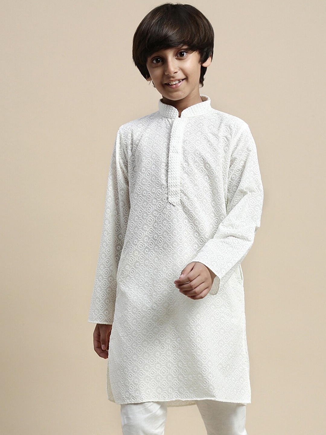 

Sanwara Boys Chikankari Embroidered Cotton Kurta, White