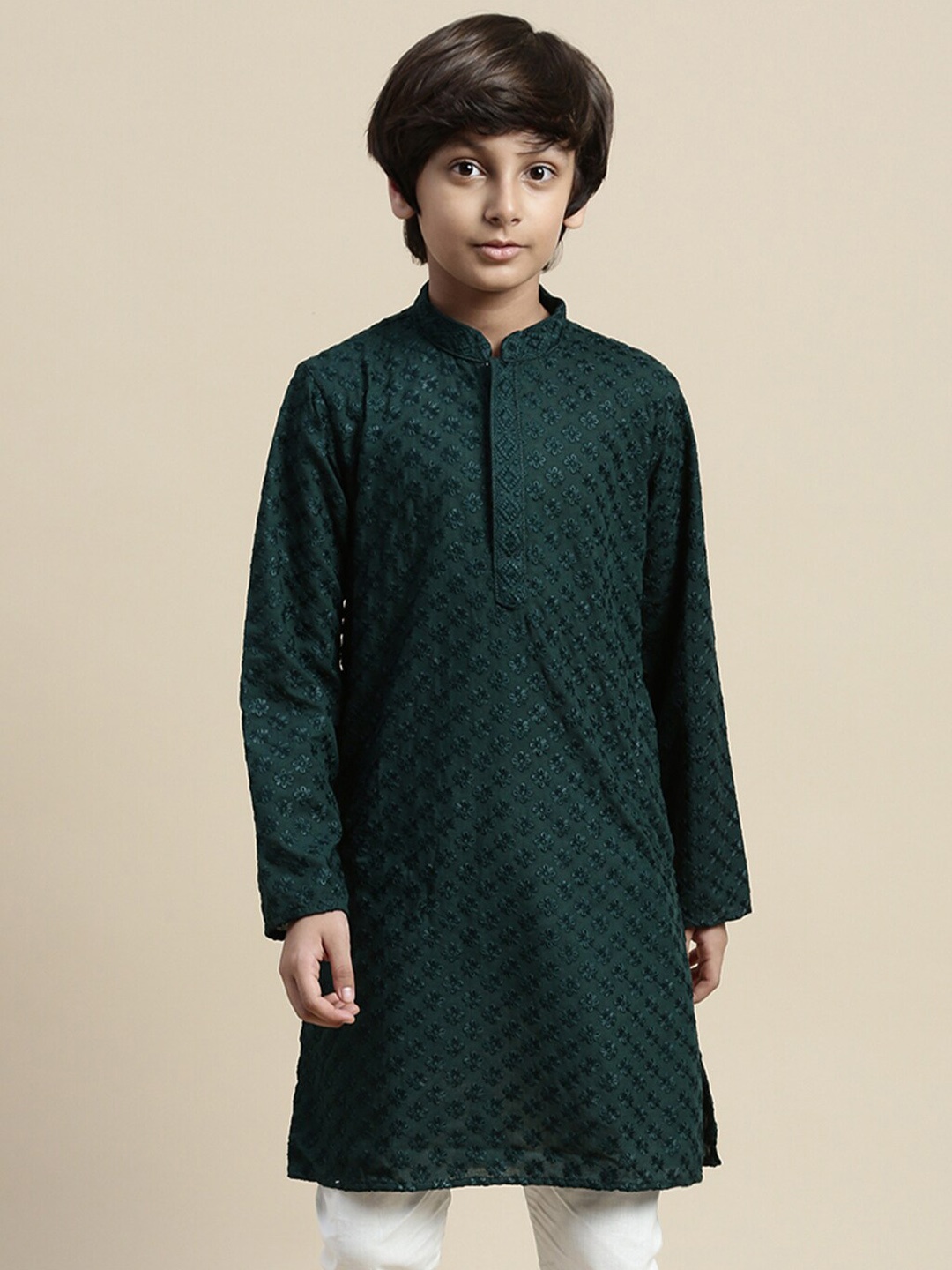 

Sanwara Boys Mandarin Collar Kurta, Green