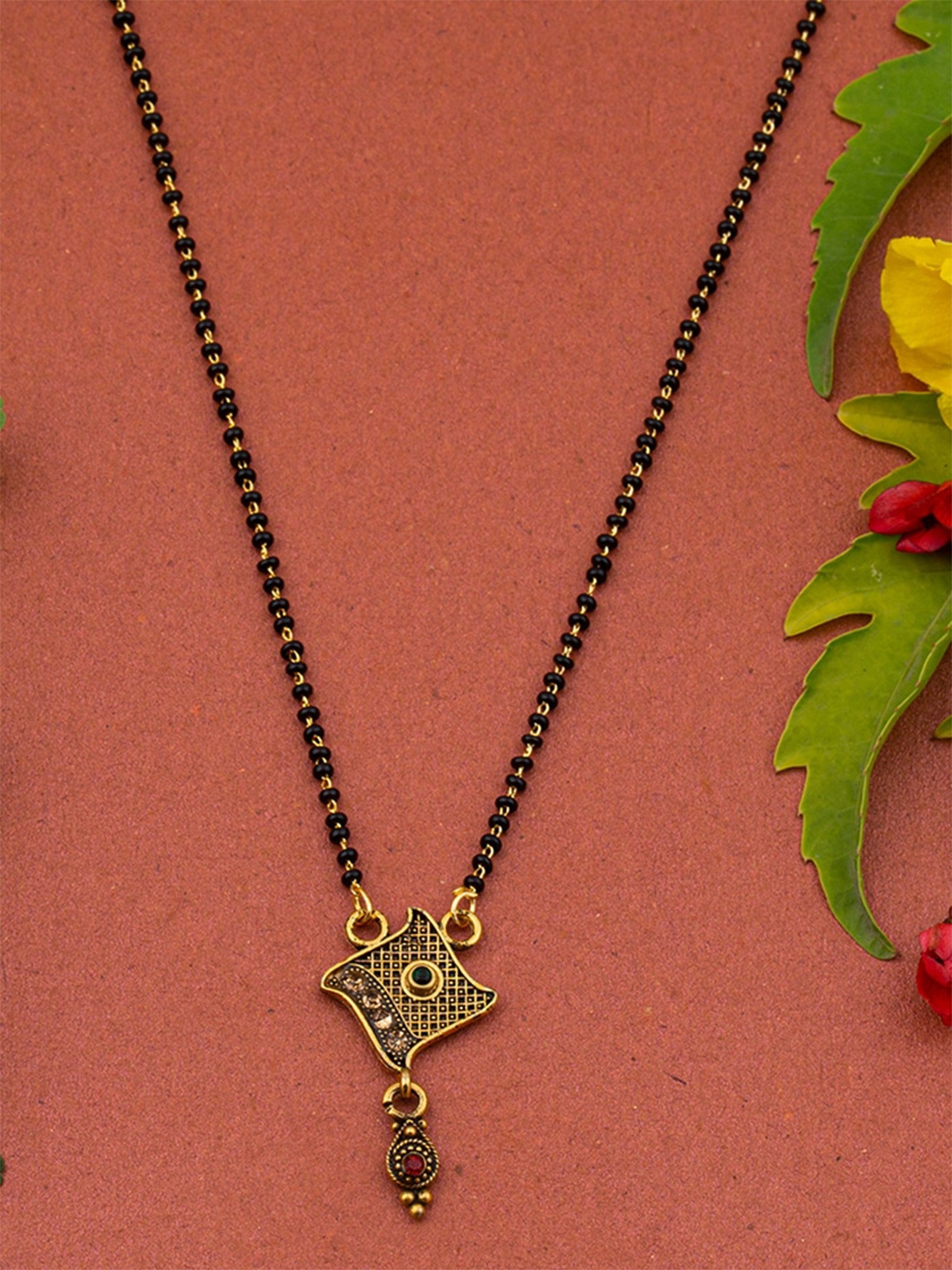 

Ramdev Art Fashion Jwellery Gold-Plated Stone-Studded & Beaded Mangalsutra