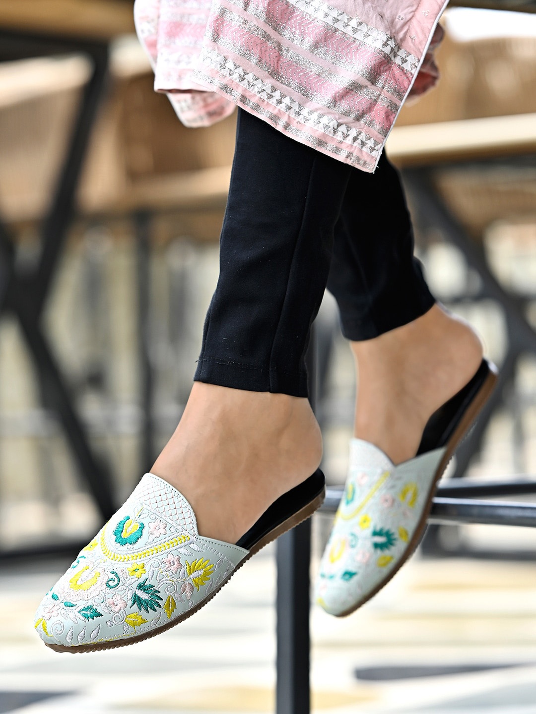 

Shoetopia Embroidered Ethnic Mules, Sea green