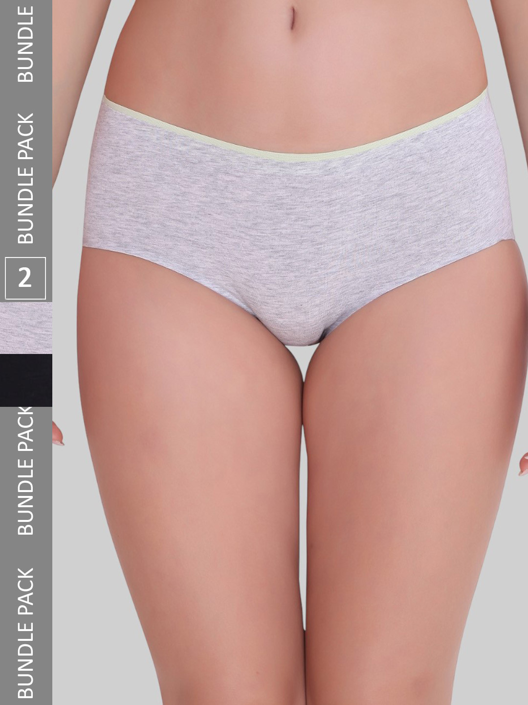 

Women Pack of 2 Cotton Mid-Rise Briefs PLPANTY918ABL/GREYM, Black