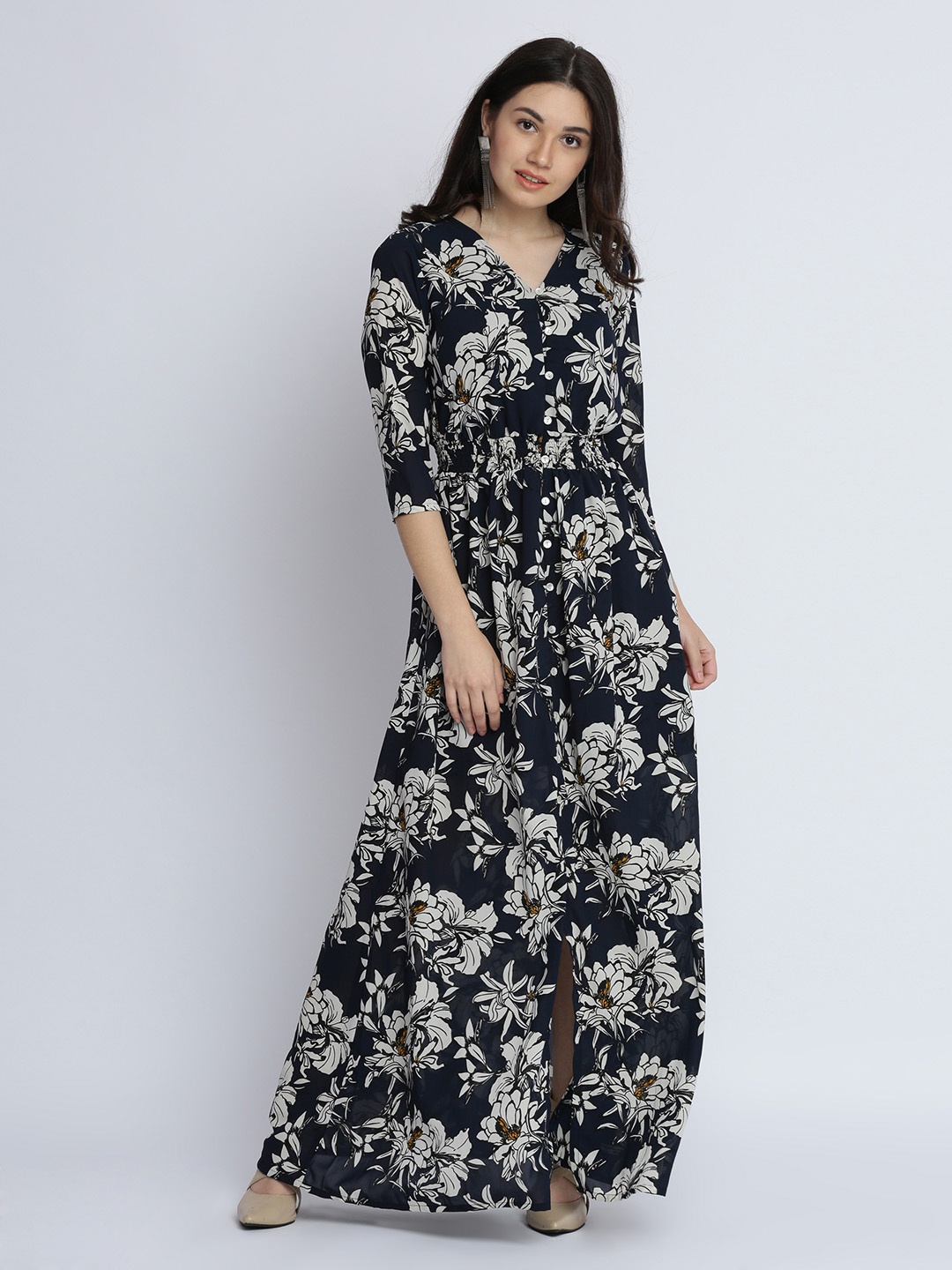 

Miss Chase Women Navy Blue Printed Maxi Dress