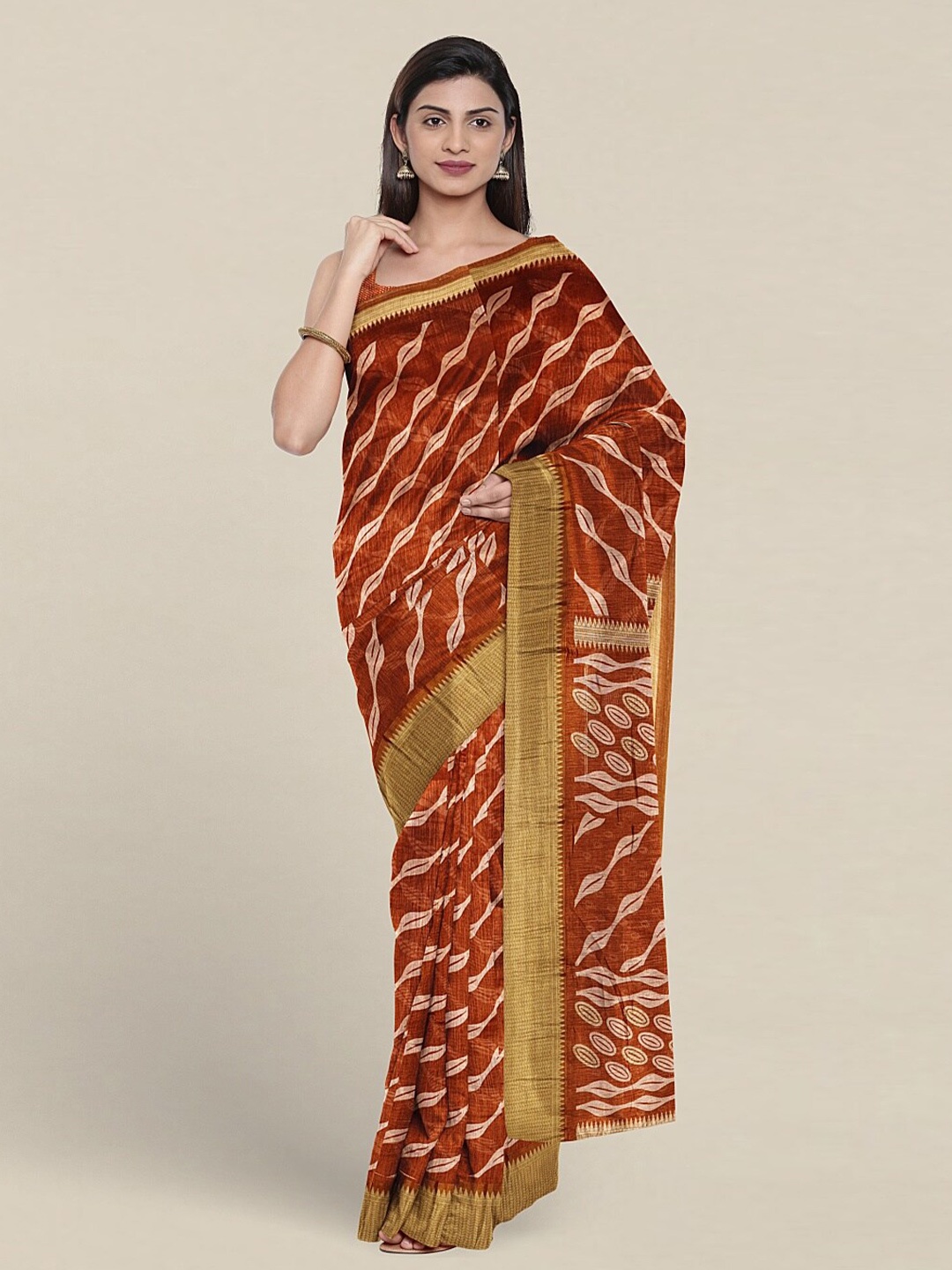 

Pothys Leheriya Printed Zari Saree, Rust