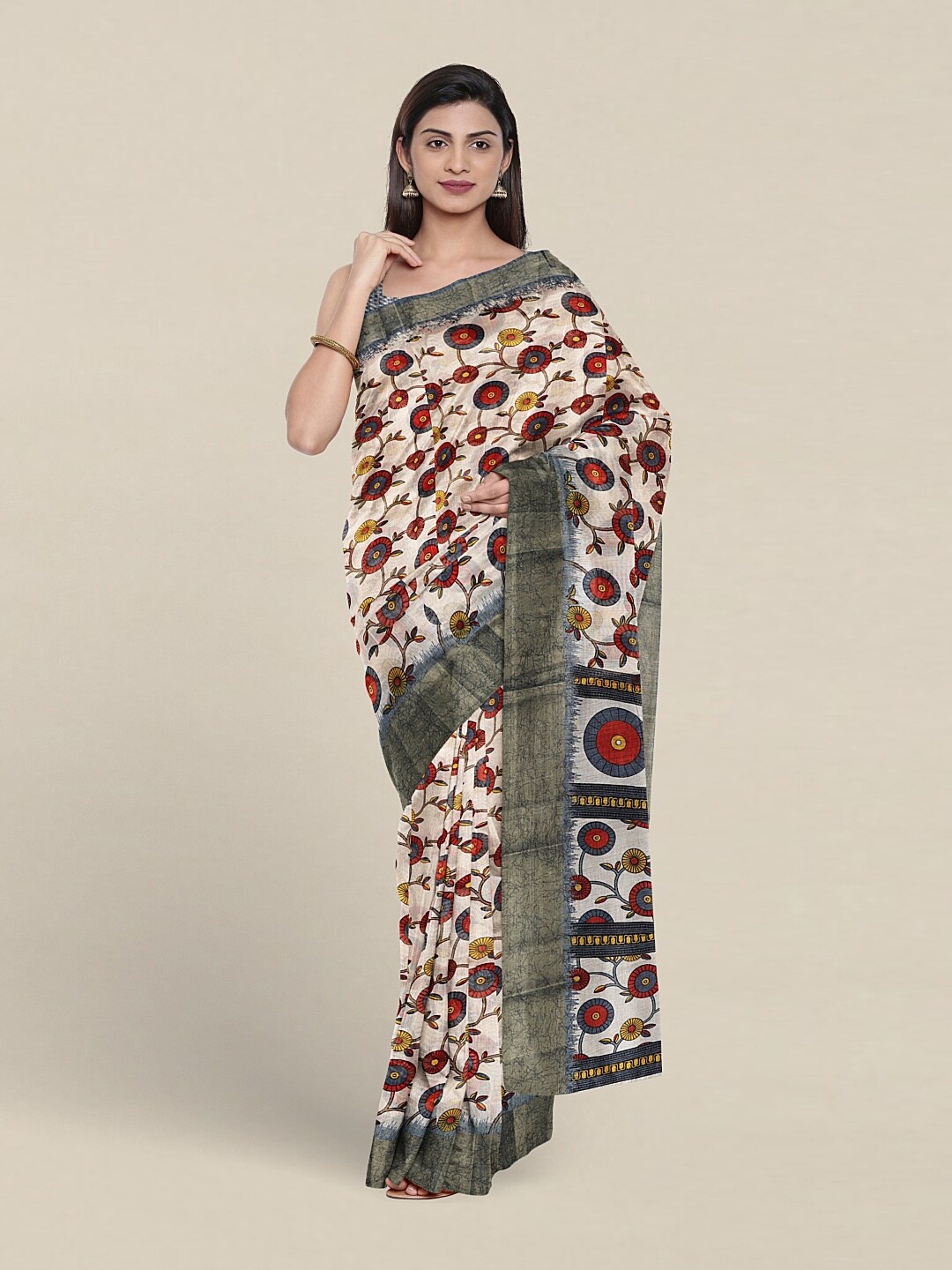 

Pothys Floral Printed Zari Saree, Cream