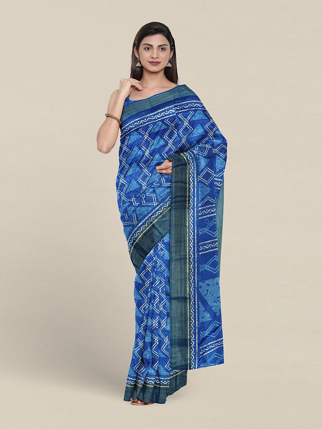 

Pothys Geometric Printed Saree, Blue