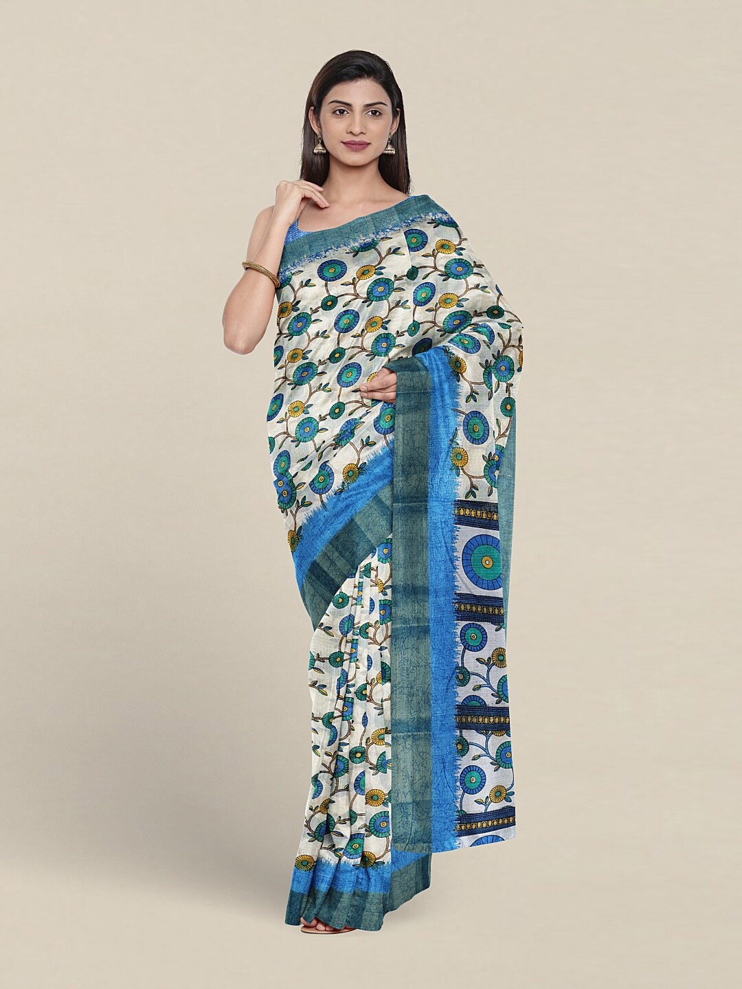 

Pothys Ethnic Motifs Printed Saree, Cream