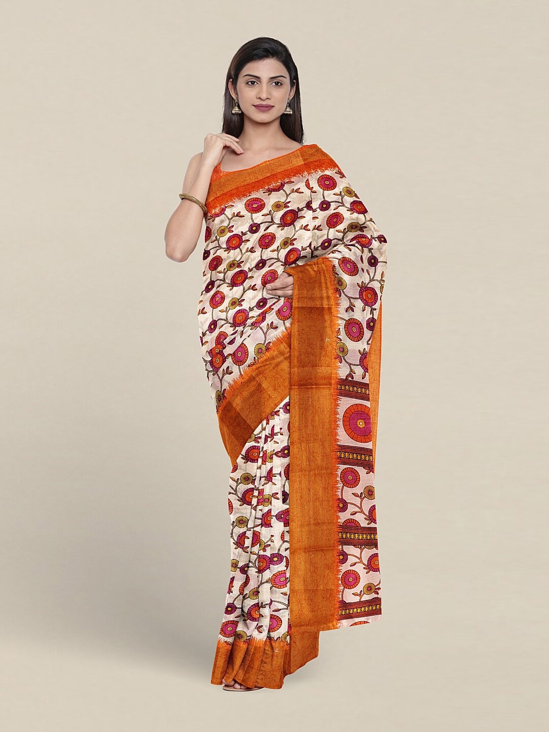 

Pothys Ethnic Motifs Printed Saree, Cream