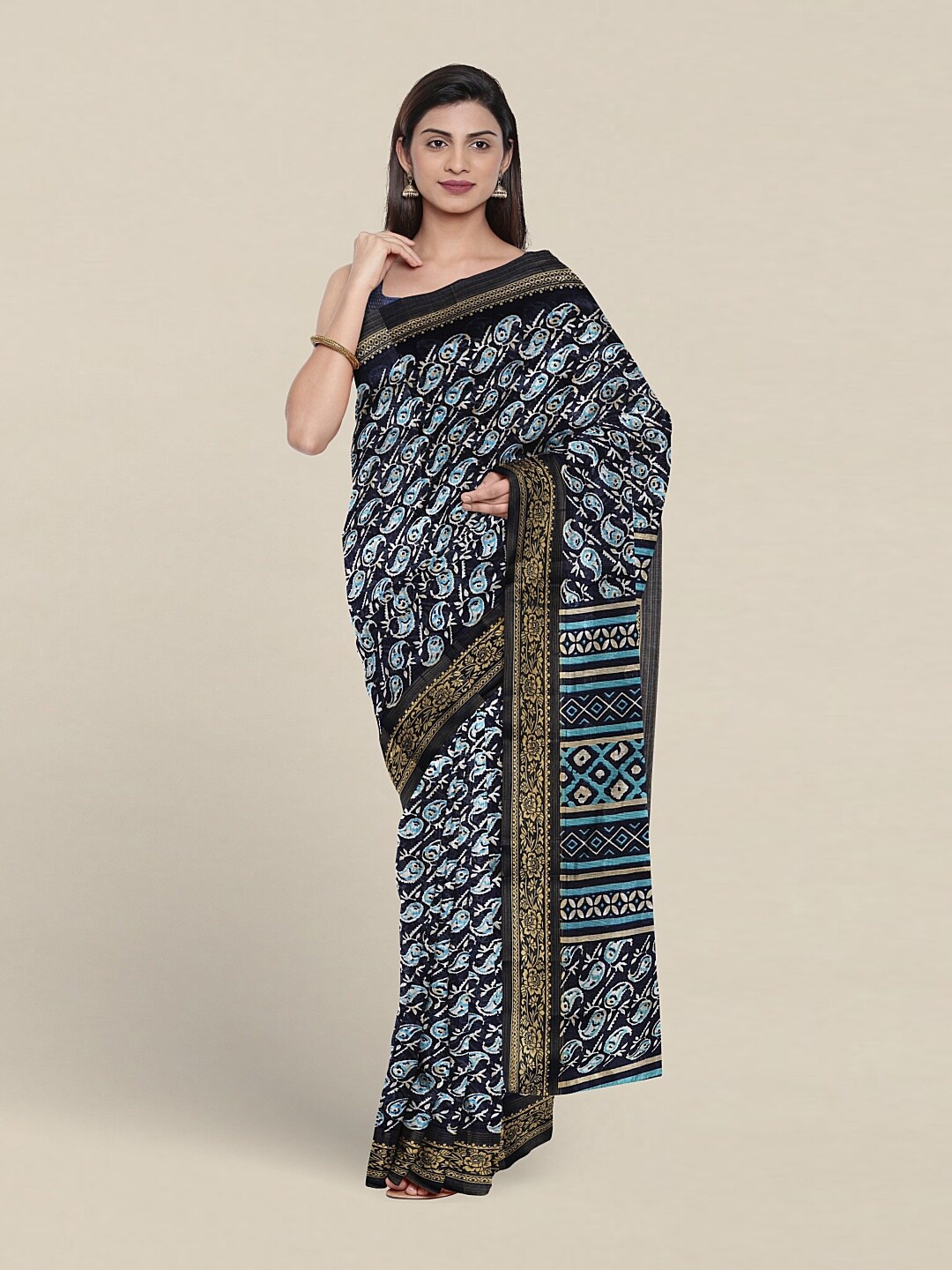 

Pothys Paisley Printed Saree, Navy blue