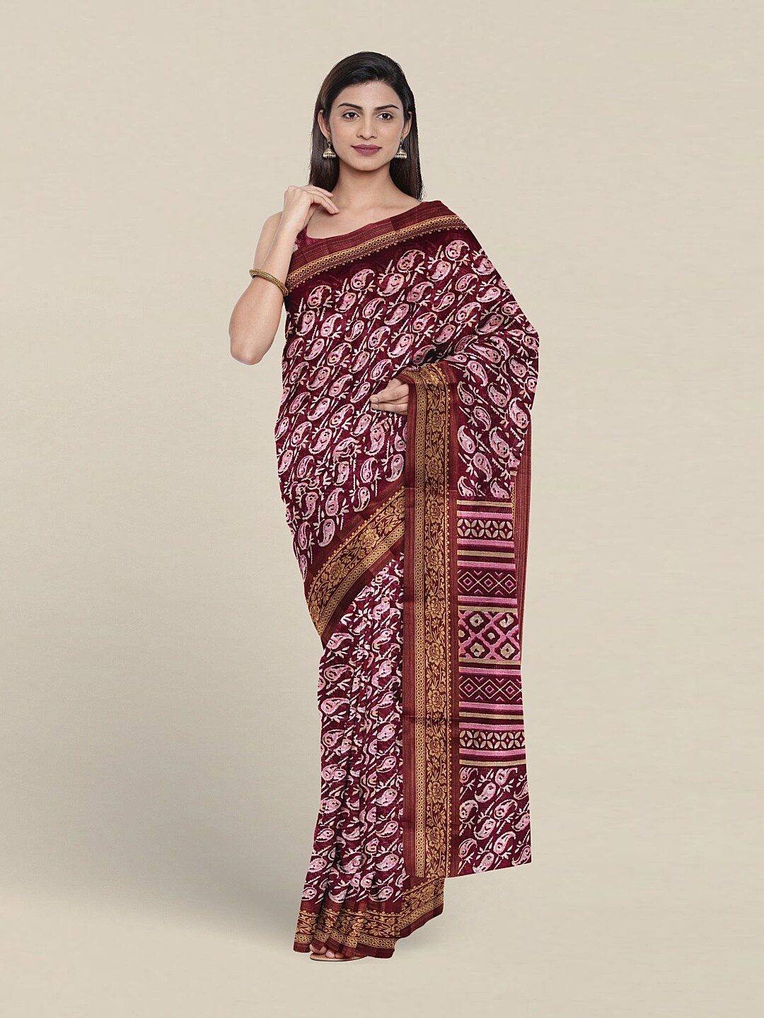 

Pothys Paisley Printed Saree, Maroon