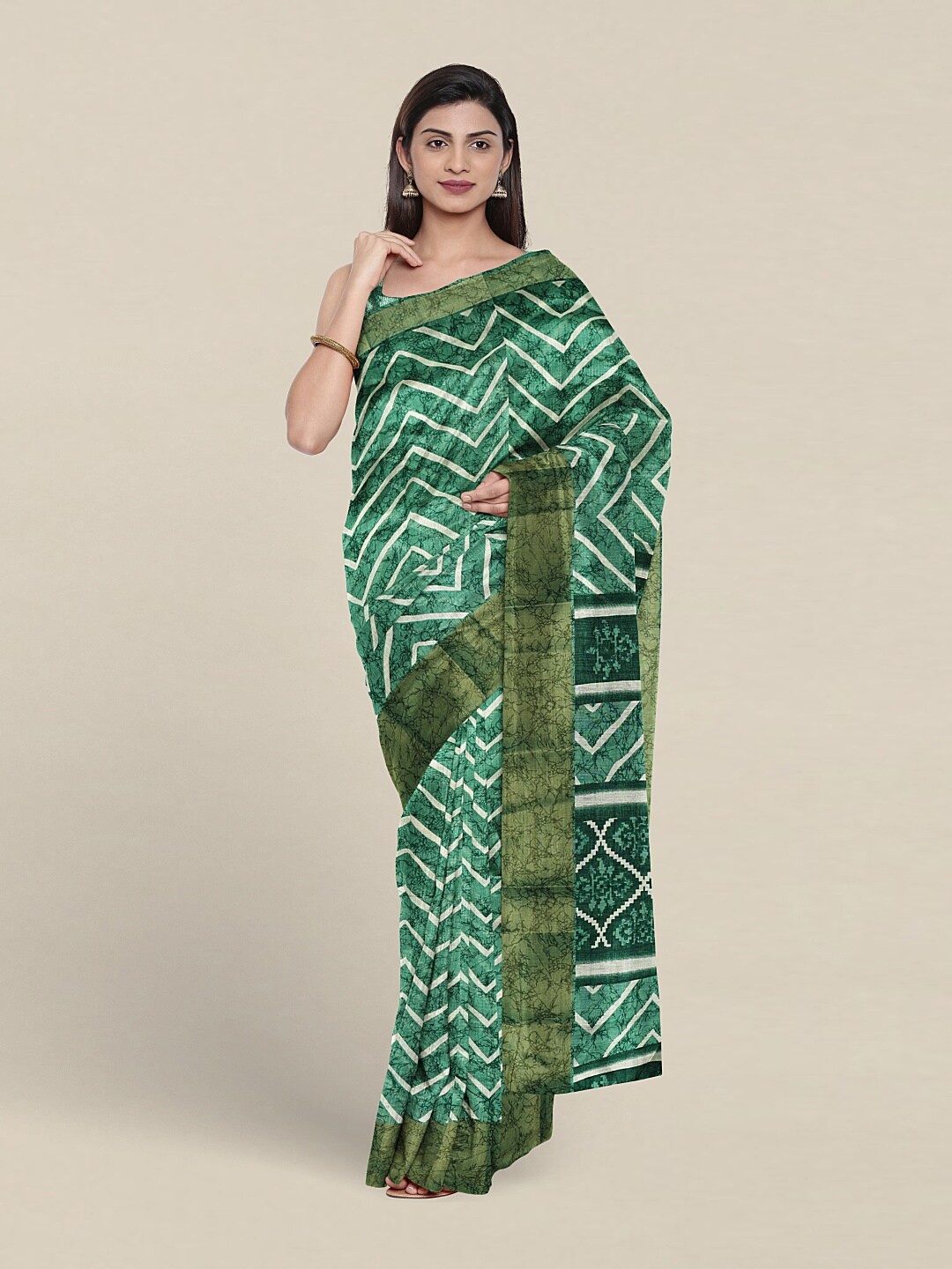

Pothys Geometric Printed Zari Saree, Green