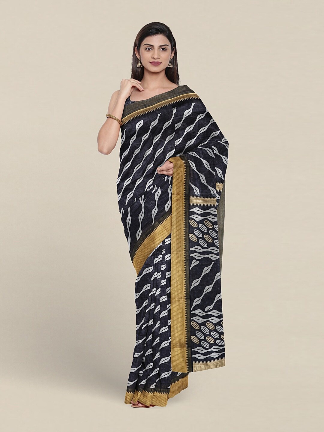

Pothys Abstract Printed Zari Saree, Navy blue