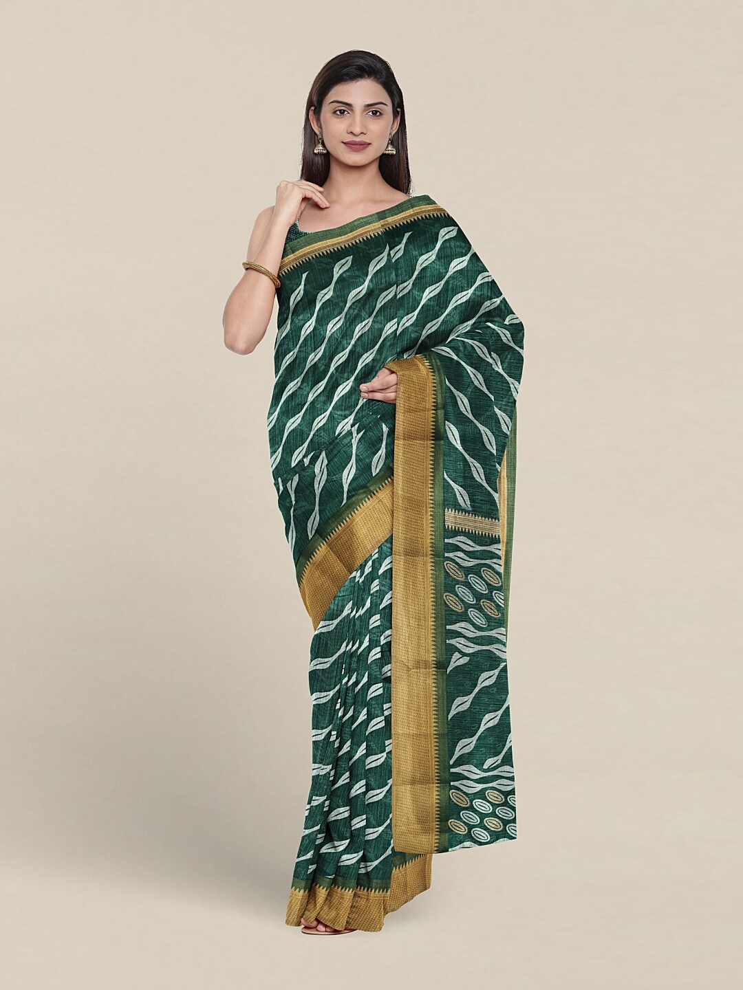 

Pothys Abstract Printed Zari Saree, Green