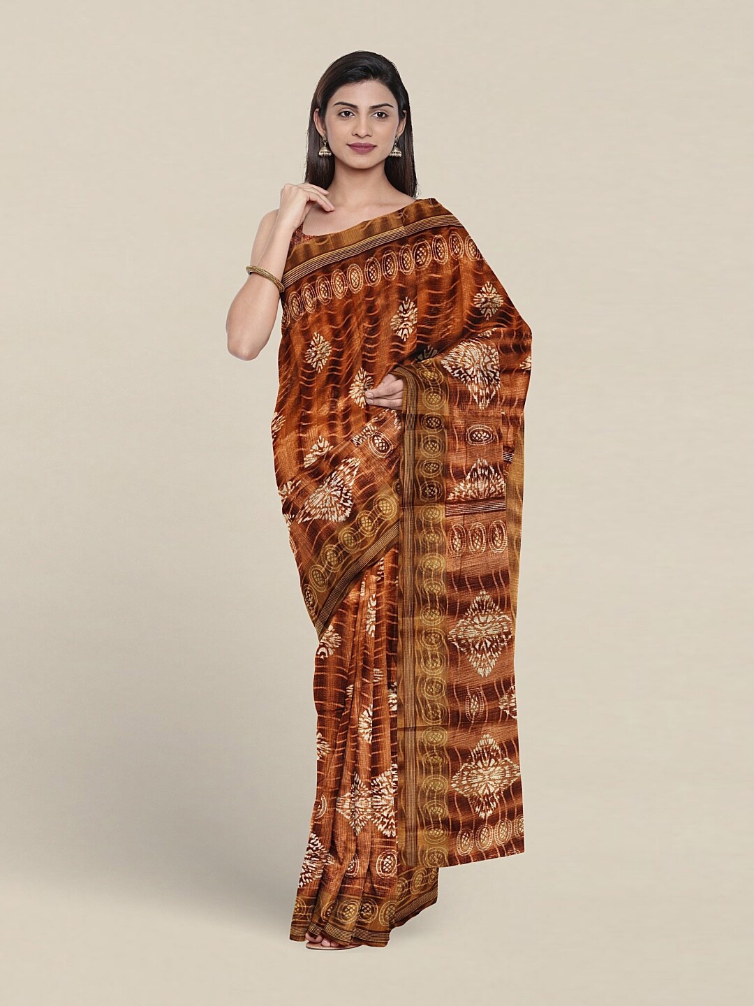 

Pothys Ethnic Motifs Printed Zari Saree, Rust